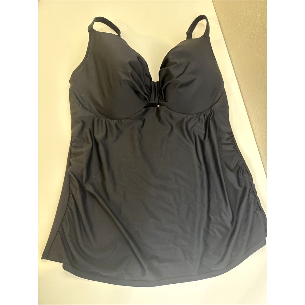 Swim By Cacique Tankini Size 40 F Underwire Solid Black Swimsuit Top Balconette